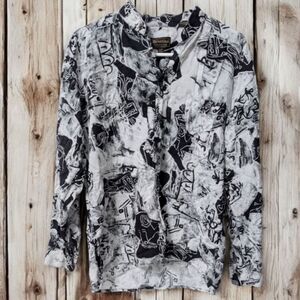 Bruttini abstract print blouse black white button up shirt